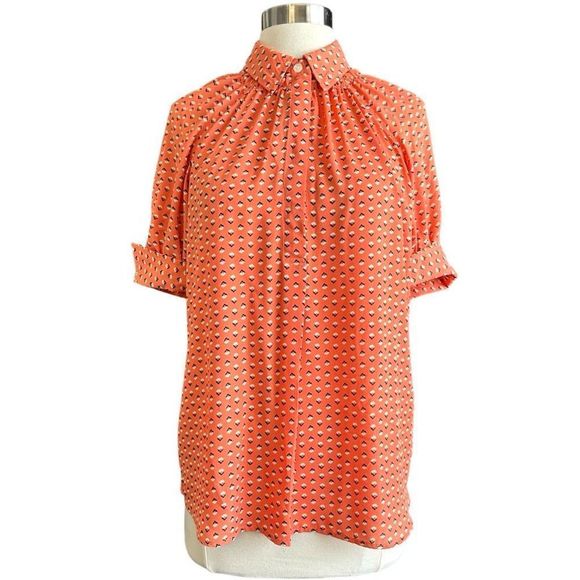 NWT Max Studio Short Sleeve Crepe Blouse Rose Open Stem Flower - Picture 5 of 13